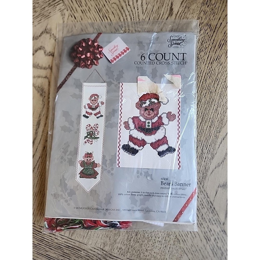 Candamar Designs Counted Cross Stitch Kit #50438 Bears Banner Vintage Holiday